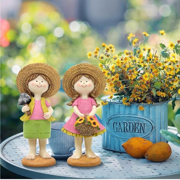 Resin Summer Sunflower Garden Statue Set - Pink and Green - Picture 7 of 7